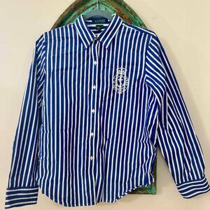 Ralph Lauren Classic Blue White Striped Button-Down Medium